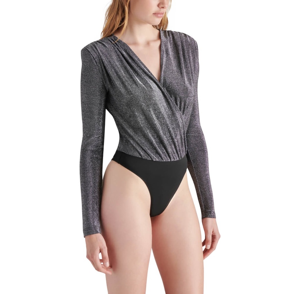 Steve Madden Shimmering Silver and Black Bodysuit